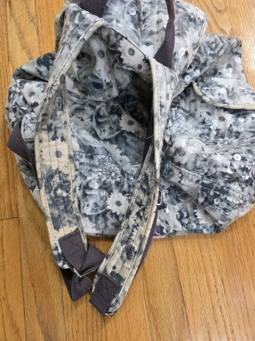 Y2K McBling PINK Victoria's Secret Grey White Floral Backpack Sequin 17x11x5